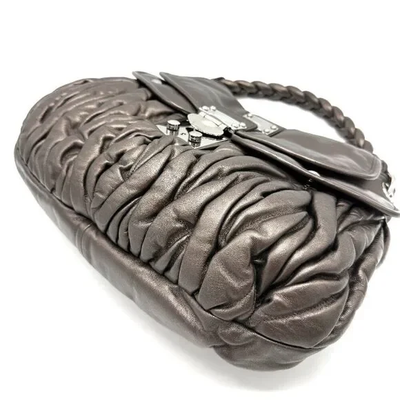 Miu Miu Metallic Silver Braided Handle Flap Hobo - Picture 4 of 7